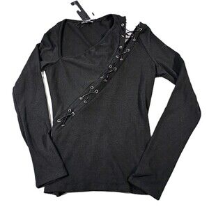 Fashion Nova Ava Asymmetrical Lace Up Top NEW Women's L  Goth Emo Grunge Punk